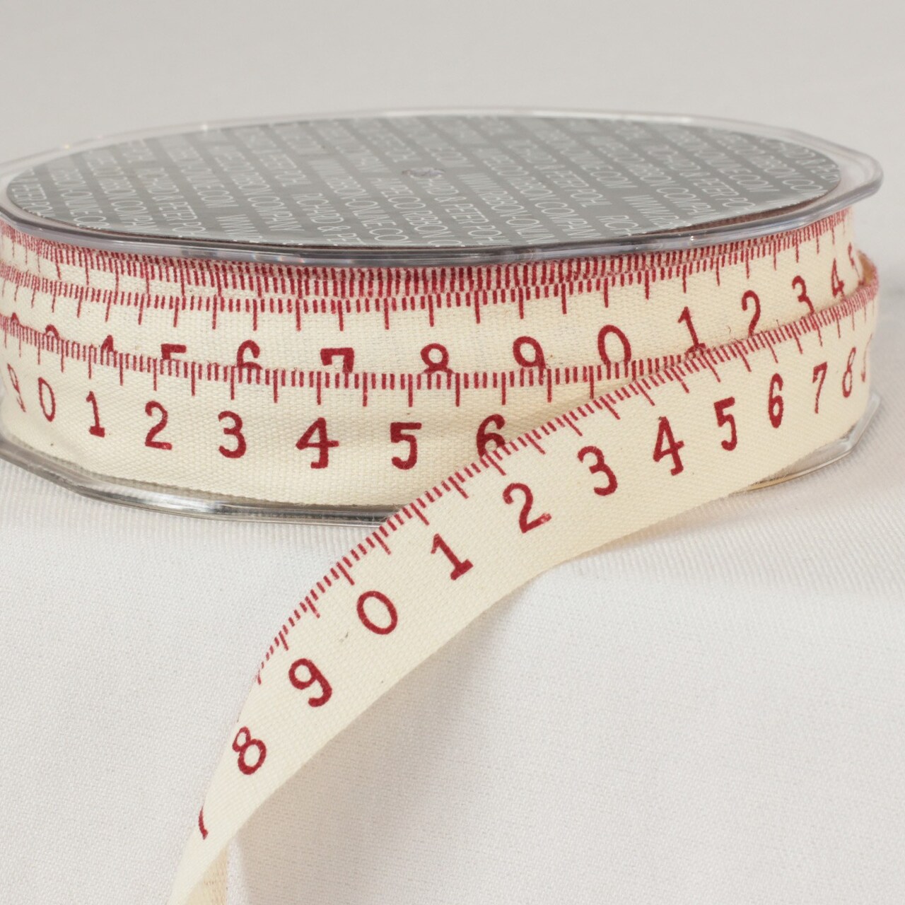 The Ribbon People Ivory and Red Measure Tape Woven Edge Craft Ribbon 0.62" x 60 Yards